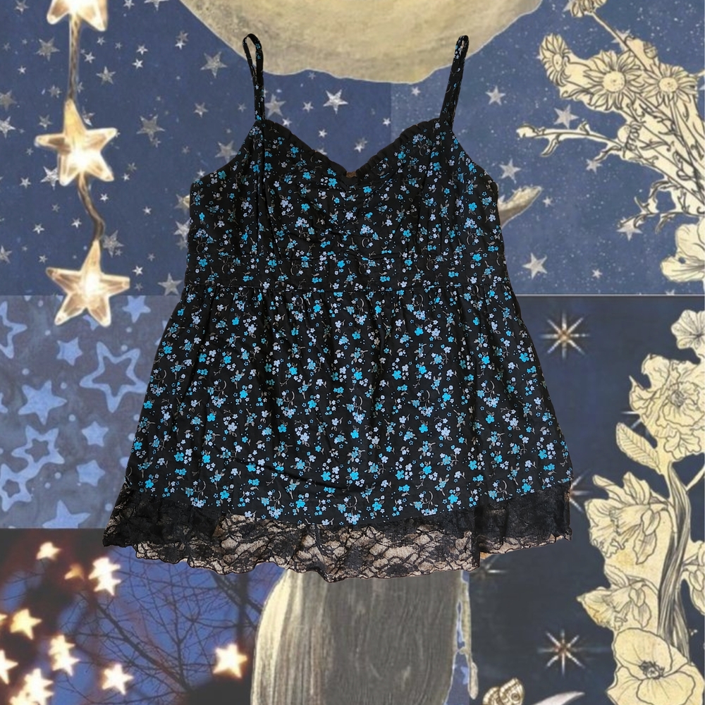 Decree Black and Blue Floral Cami